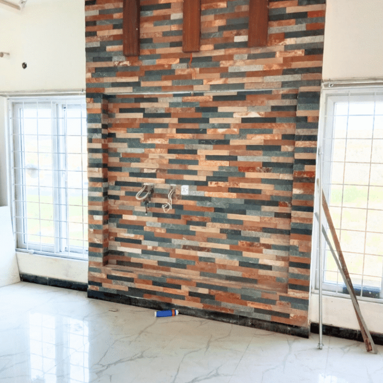 How to clean natural stone wall: Chakwal stone feature wall in a Pakistani home